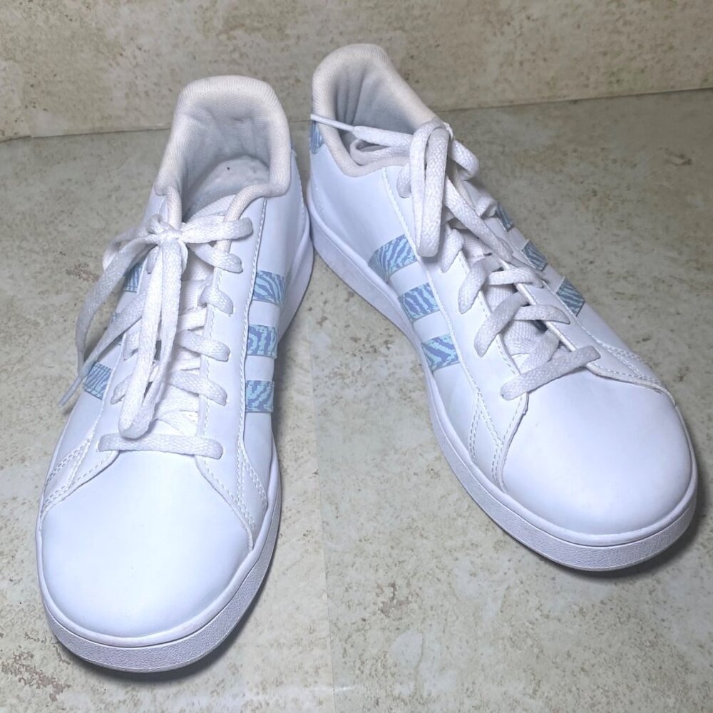 Adidas Grand‎ Court Sneakers Blue Zebra Print Accents Lace-Up Comfortable Size 6